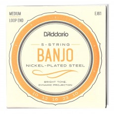 D'Addario EJ61 Nickel 5-String Banjo Strings, Medium, .010 - .023